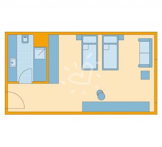 Zimmerskizze Double Room Without Balcony Dusche Einzelbetten