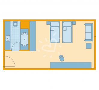 Zimmerskizze Double Room Without Balcony Wanne Einzelbetten