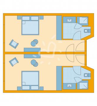 Zimmerskizze Fleesensee Family Double Room Classic Connecting Door