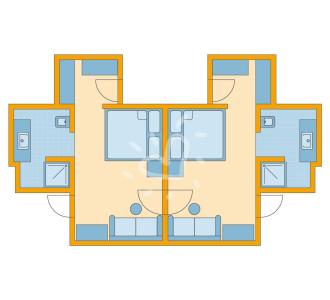 Zimmerskizze Fuerteventura 2 Doppelzimmer ohne Verbindungstür für Familien