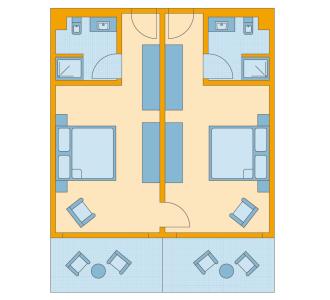 Zimmerskizze Rocca Nettuno Familienzimmer Verbindungstür Landseite